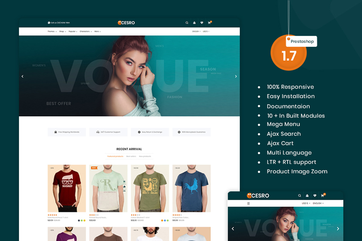 Cesro - PrestaShop T-shirt Shop, a Bootstrap Template by Pichforest Studio (Photo 1 of 10)