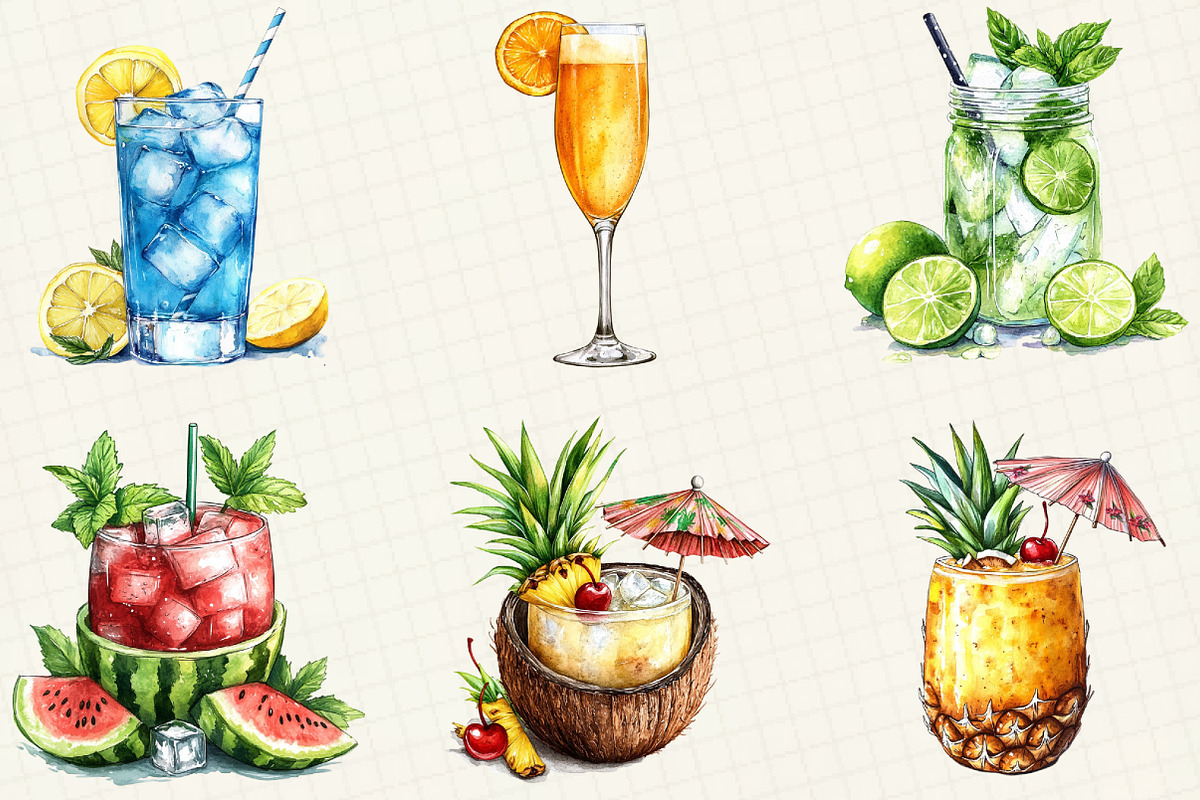 Watercolor Summer Drinks Clipart, an Illustration by OK Design (Photo 2 of 5)