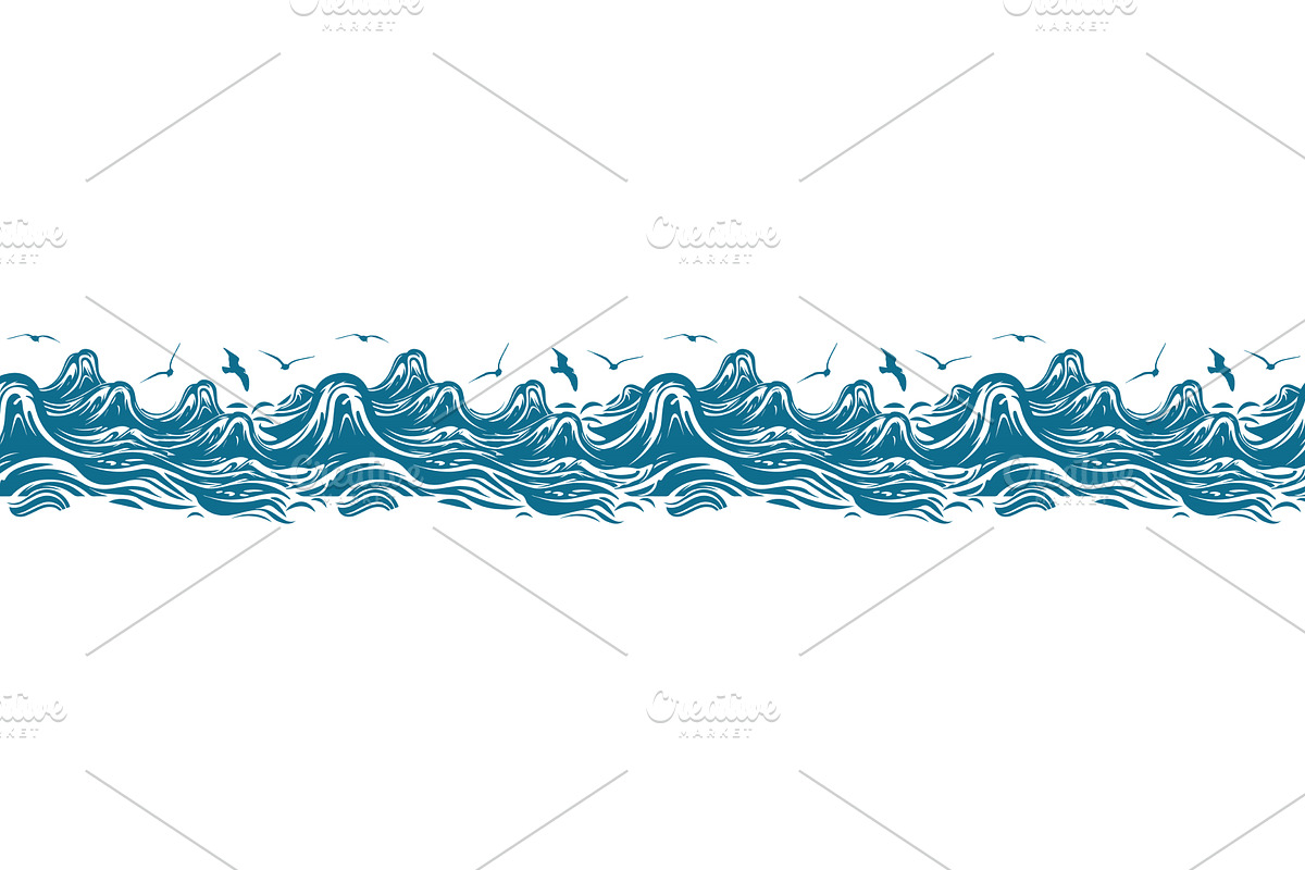 Seamless background waves and, an Illustration by Nenahliadava Design