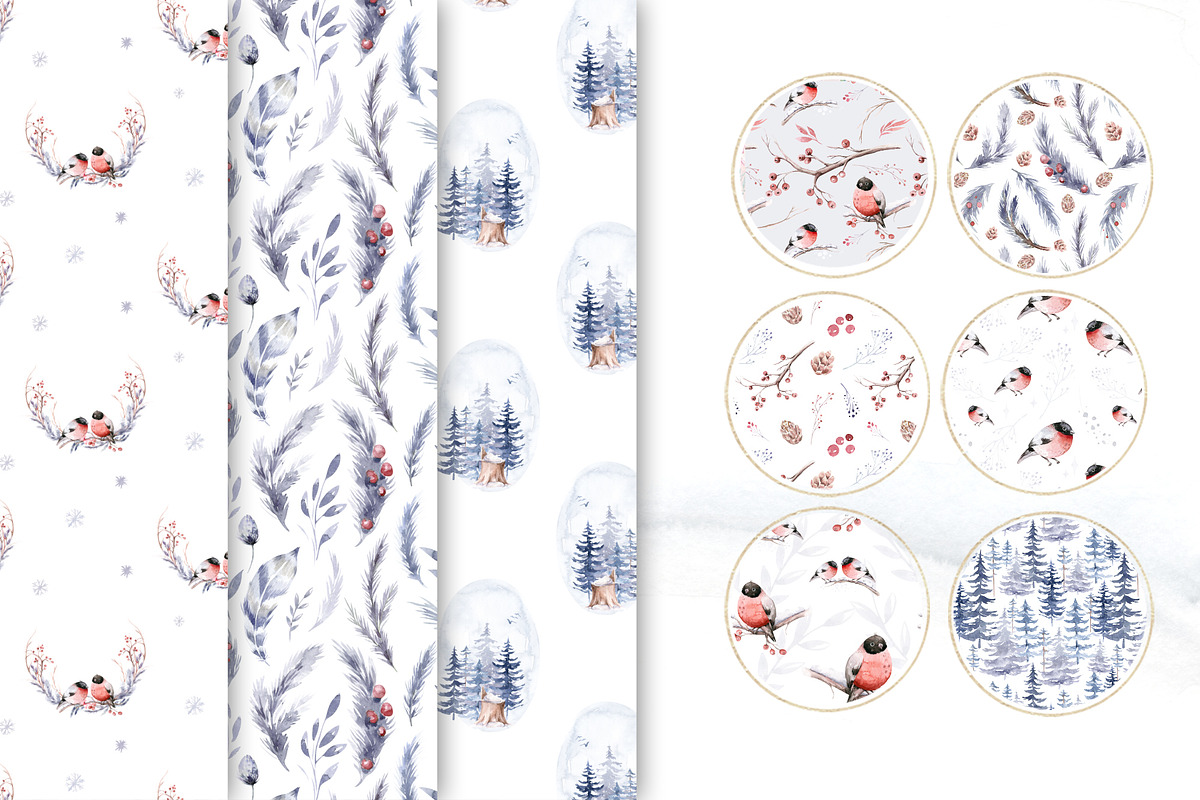 Watercolor bullfinch & snowy forest, an Animal Illustration by Peace ART (Photo 7 of 9)