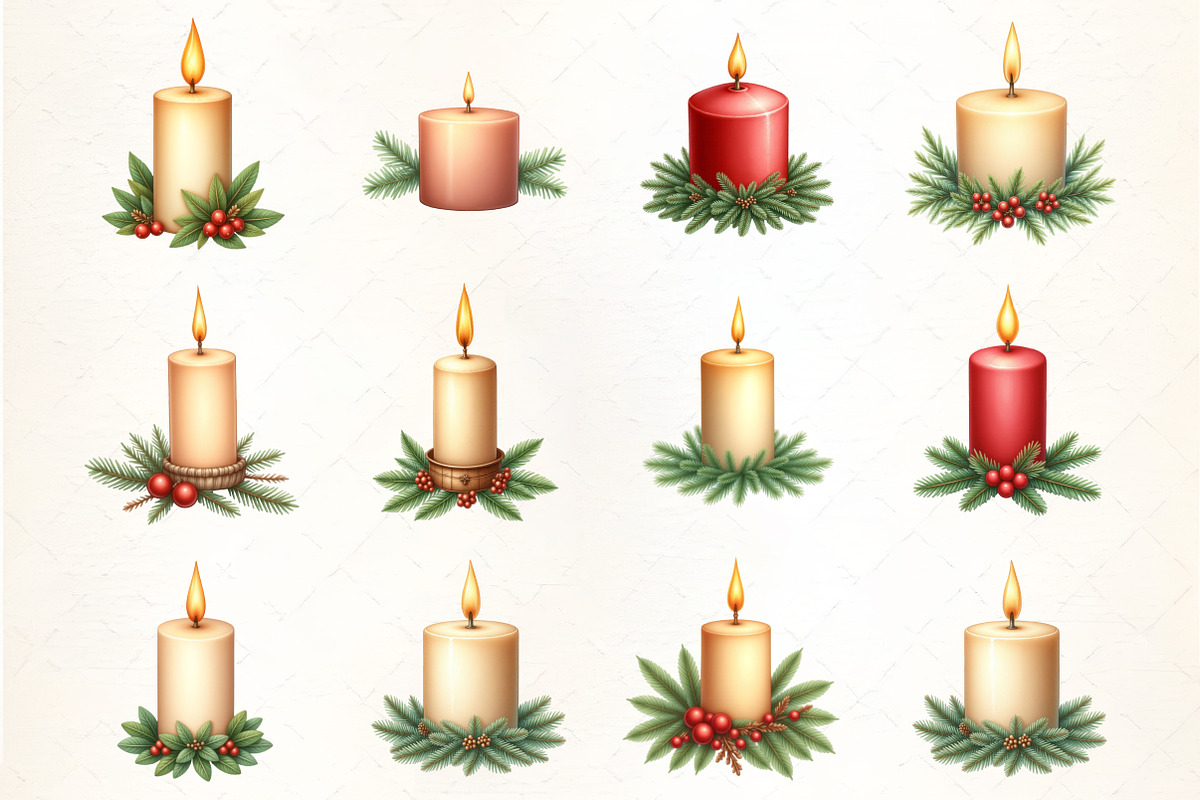Holiday Candle with Pine Garland Cli, an Illustration by CrexoraLab (Photo 2 of 5)