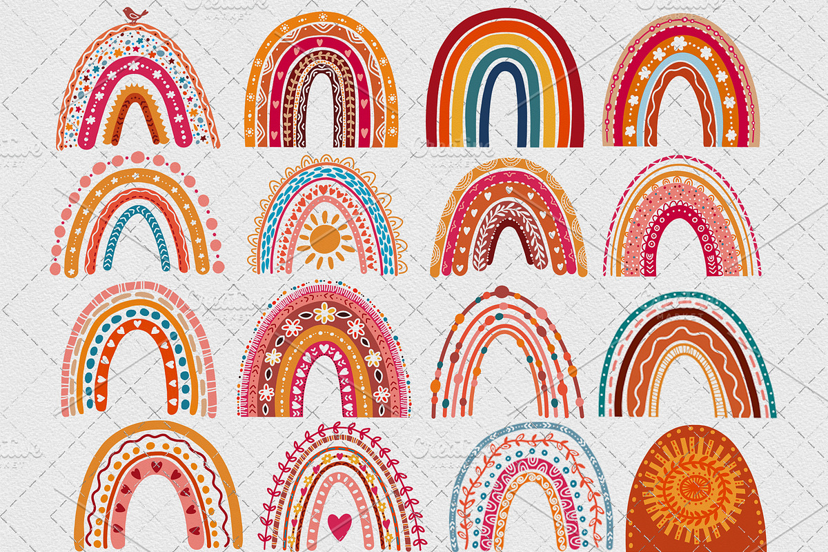 Boho Rainbow Clipart Set, a Decorative Illustration by sundrameda (Photo 2 of 5)