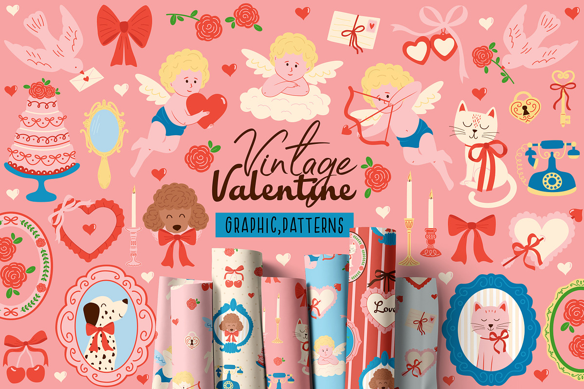 Vintage Valentine Vector Collection, a Decorative Illustration by NataKa (Photo 1 of 10)