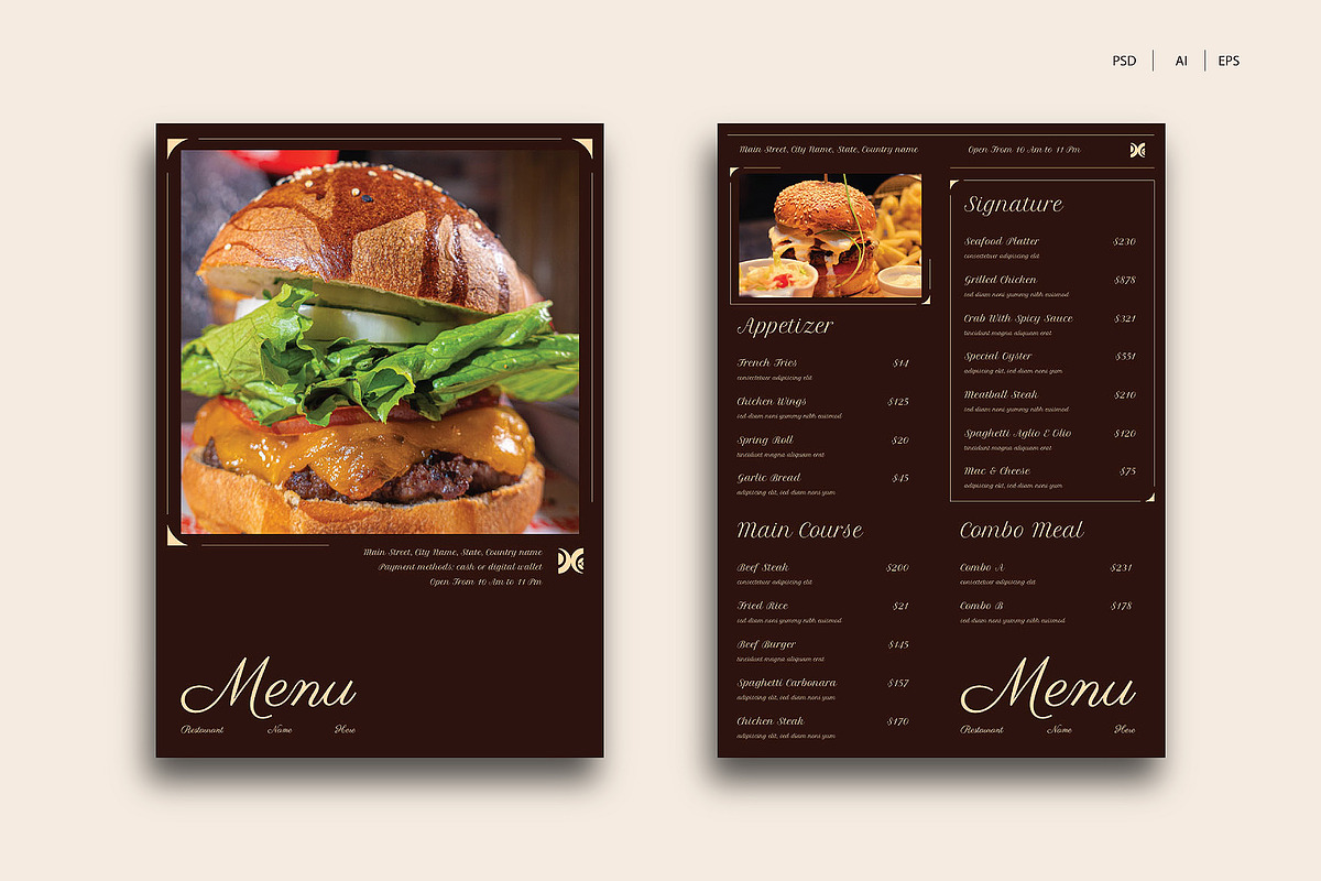 Brown Menu Restaurant Template, a Flyer Template by Siska Arista (Photo 2 of 3)