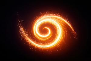 Swirling orange and yellow light creating a mesmerizing spiral in a dark backgr, an Arts & Entertainment Photo by AlyaAnd