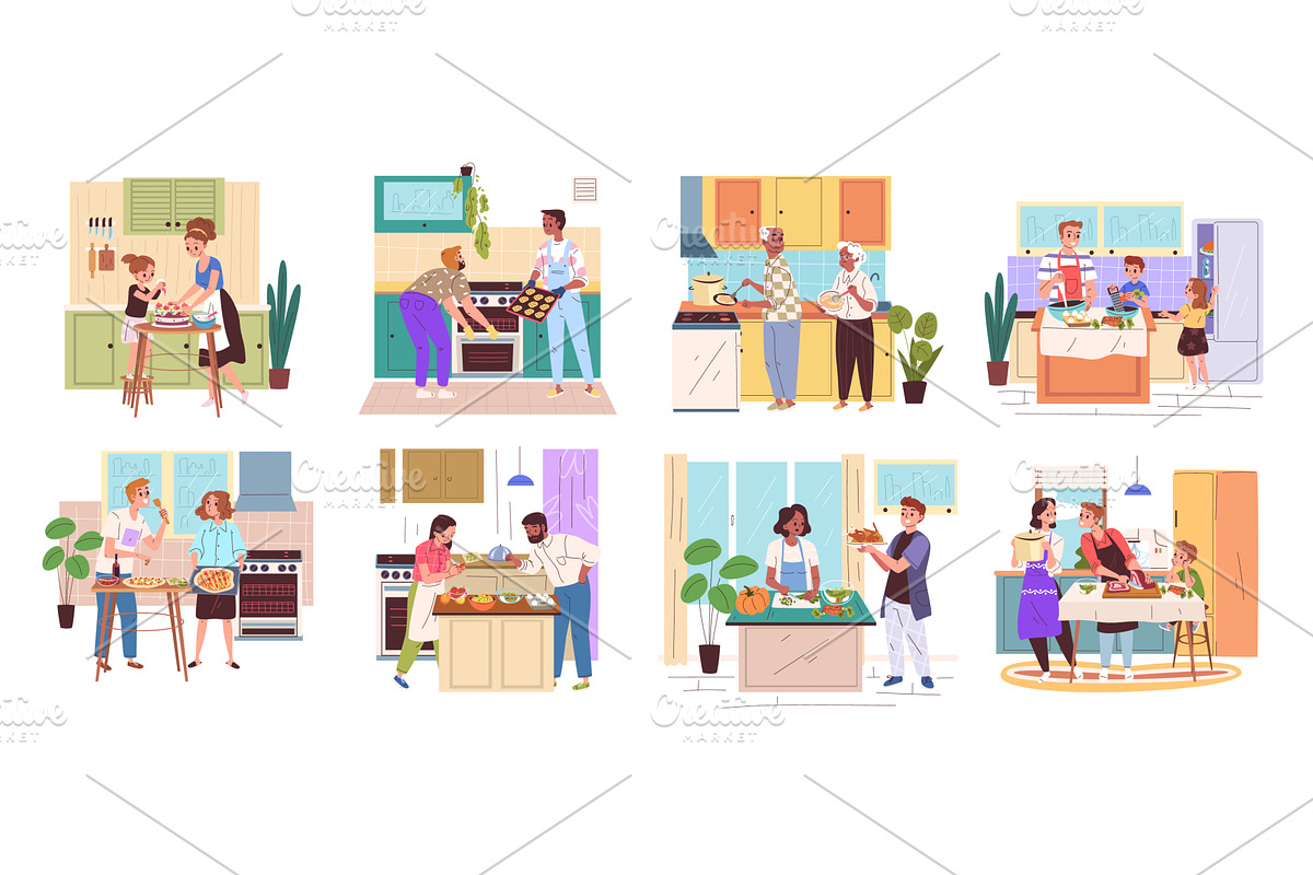 Family cooking at kitchen. Parents, a Food Illustration by Stock-Smart-Start