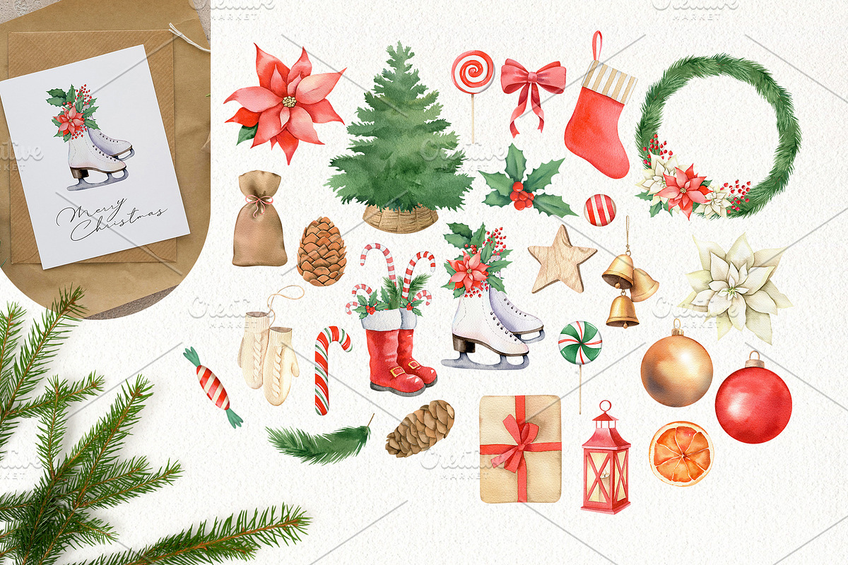 Christmas watercolor clipart set, a Decorative Illustration by Color Hugs Art (Photo 4 of 12)
