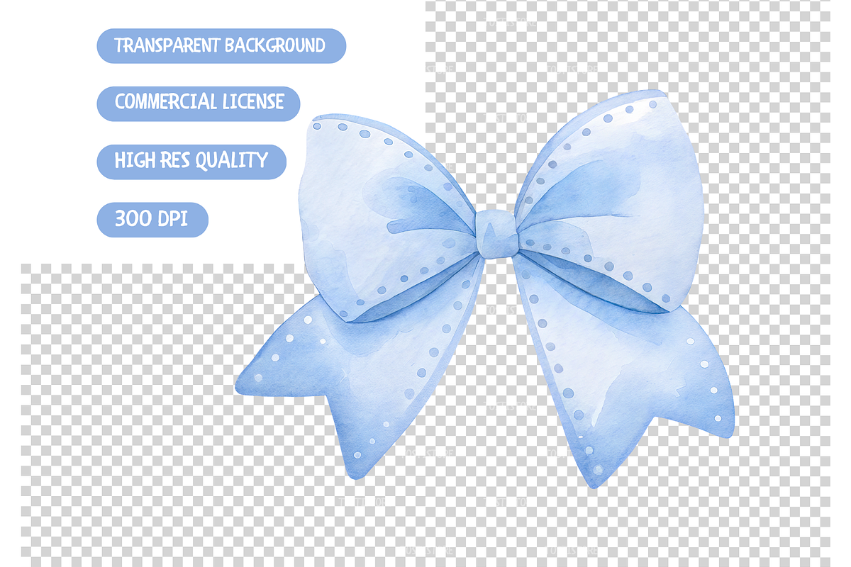 Watercolor Blue Bows PNG Bundle, an Illustration by TatiMockup (Photo 3 of 3)
