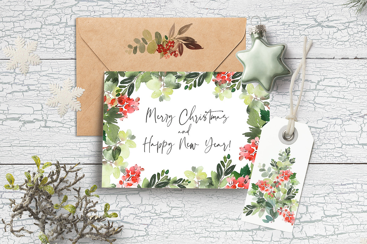 Winter Berries Watercolor Set, a Card Template by Karma (Photo 3 of 12)