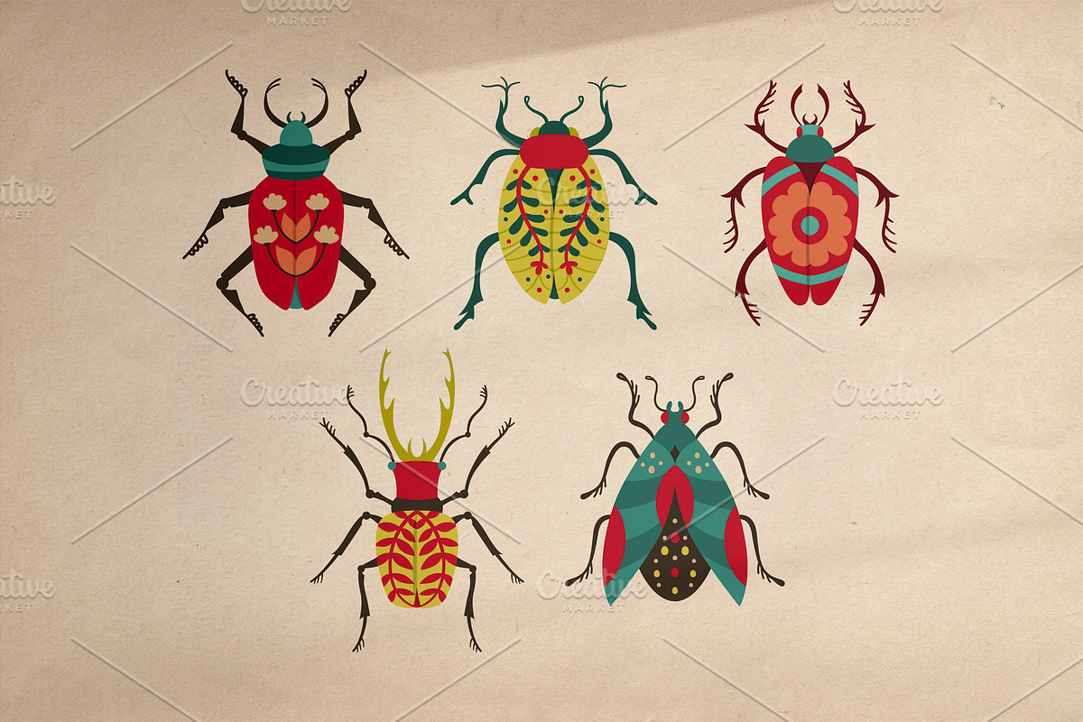 Folk art insects. Beetles collection, a Decorative Illustration by Neliakott ♥ (Photo 5 of 10)