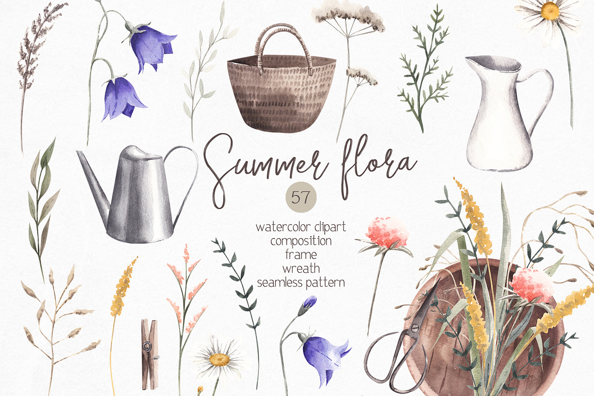 Watercolor Summer Flora clipart, an Illustration by YuliyaArtGarden (Photo 1 of 14)