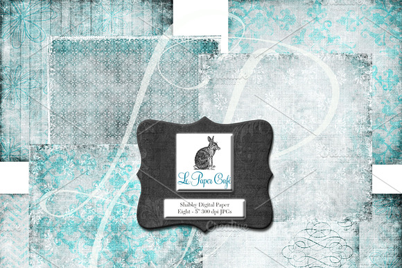 Teal Background Digital Paper Set #1 preview 3