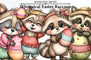 Whimsical Easter Raccoon Clipart, a Seasonal Illustration by HueNestify