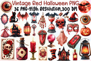 Vintage Red Halloween Clipart, an Illustration by Sublimation Artist