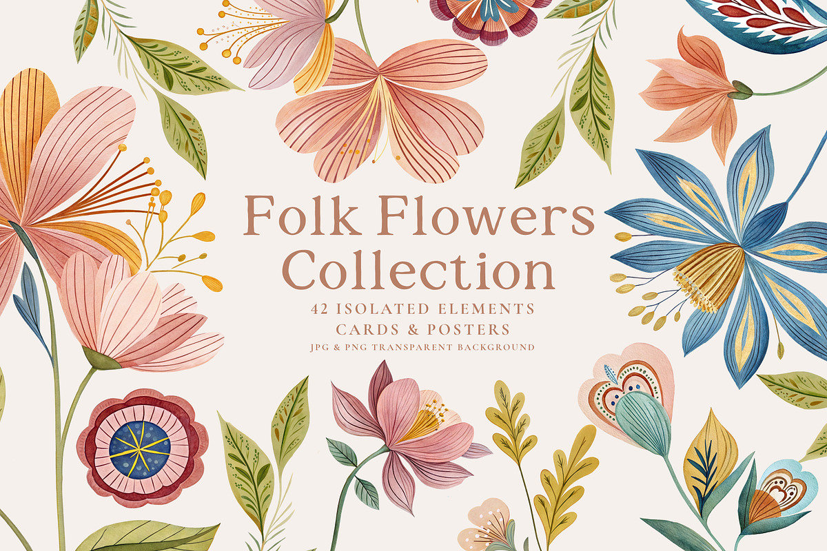 Spring Folk Flowers Collection, a Graphic by Paper Flowers Studio (Photo 1 of 8)