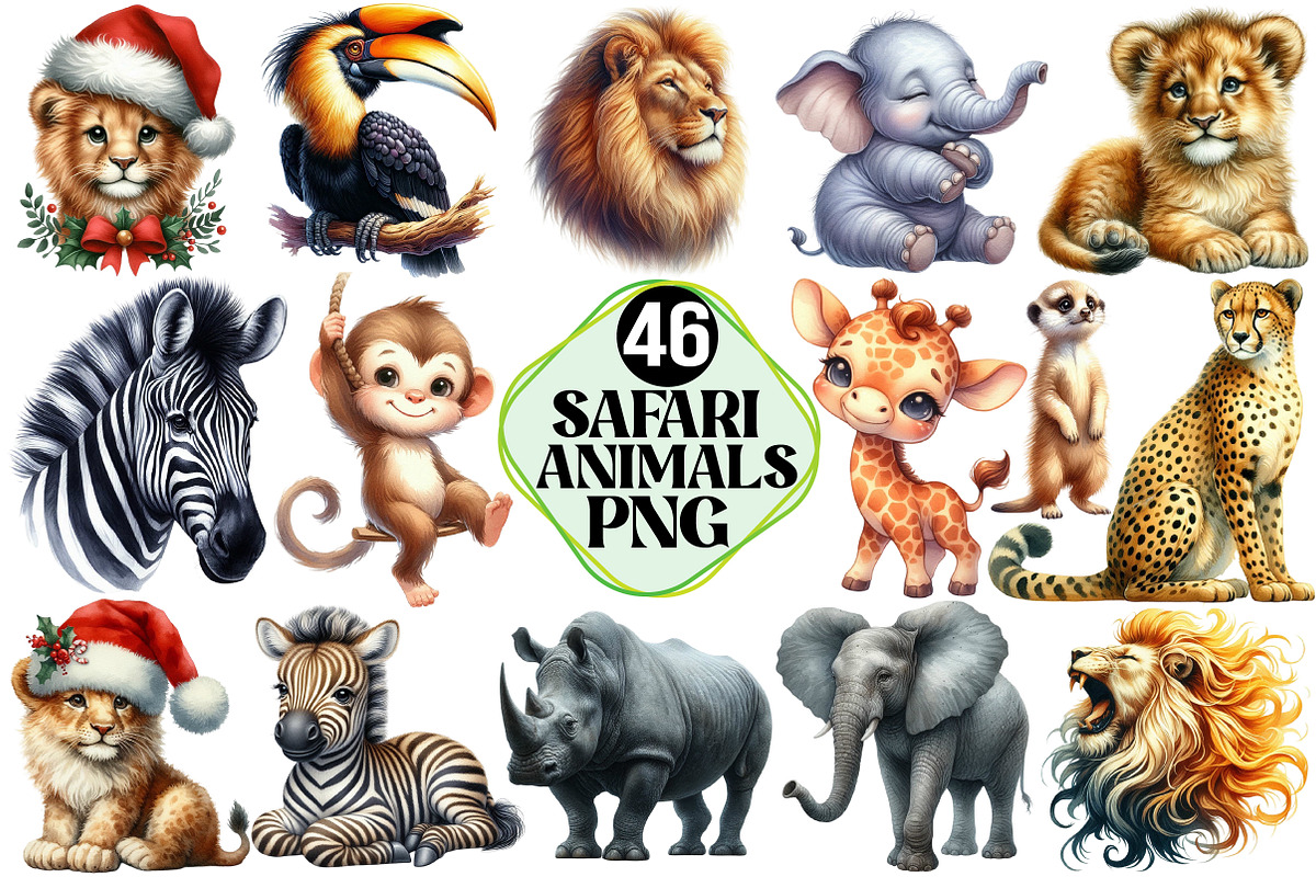 Safari Animals Watercolor Clipart, an Illustration by Pixels.Craft (Photo 1 of 7)