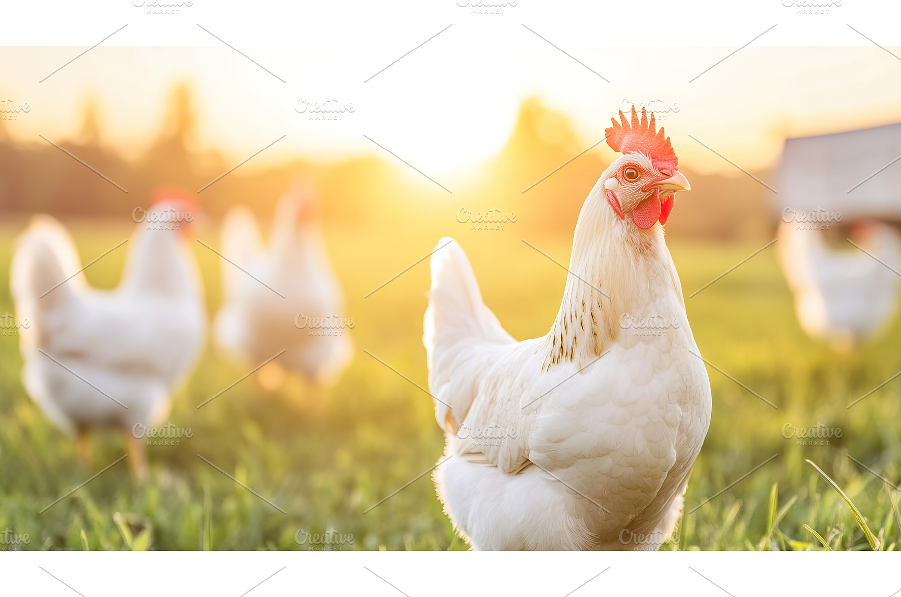 White chickens at farm grazing in, an Animal Photo by Lermont51