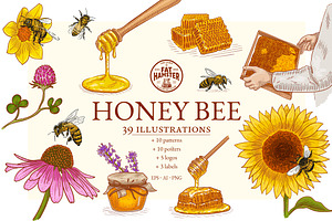 Honey Bee illustration pattern logo