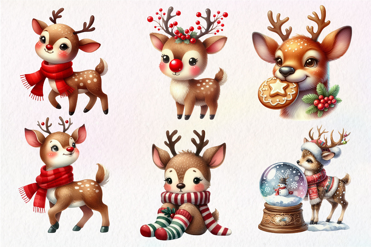 Christmas Cute Reindeer Clipart, an Illustration by Dream Creation (Photo 3 of 5)