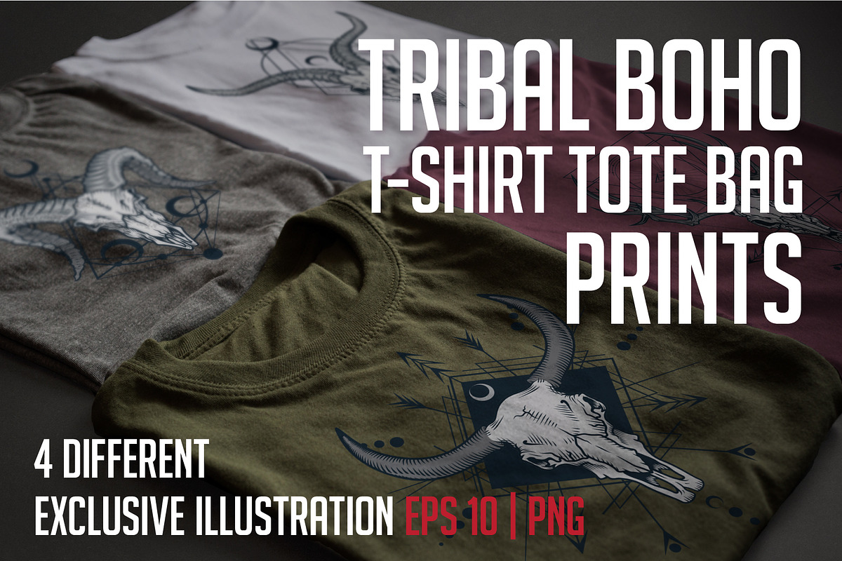 Tribal skull set. Boho style., an Animal Illustration by VioSilent (Photo 2 of 6)