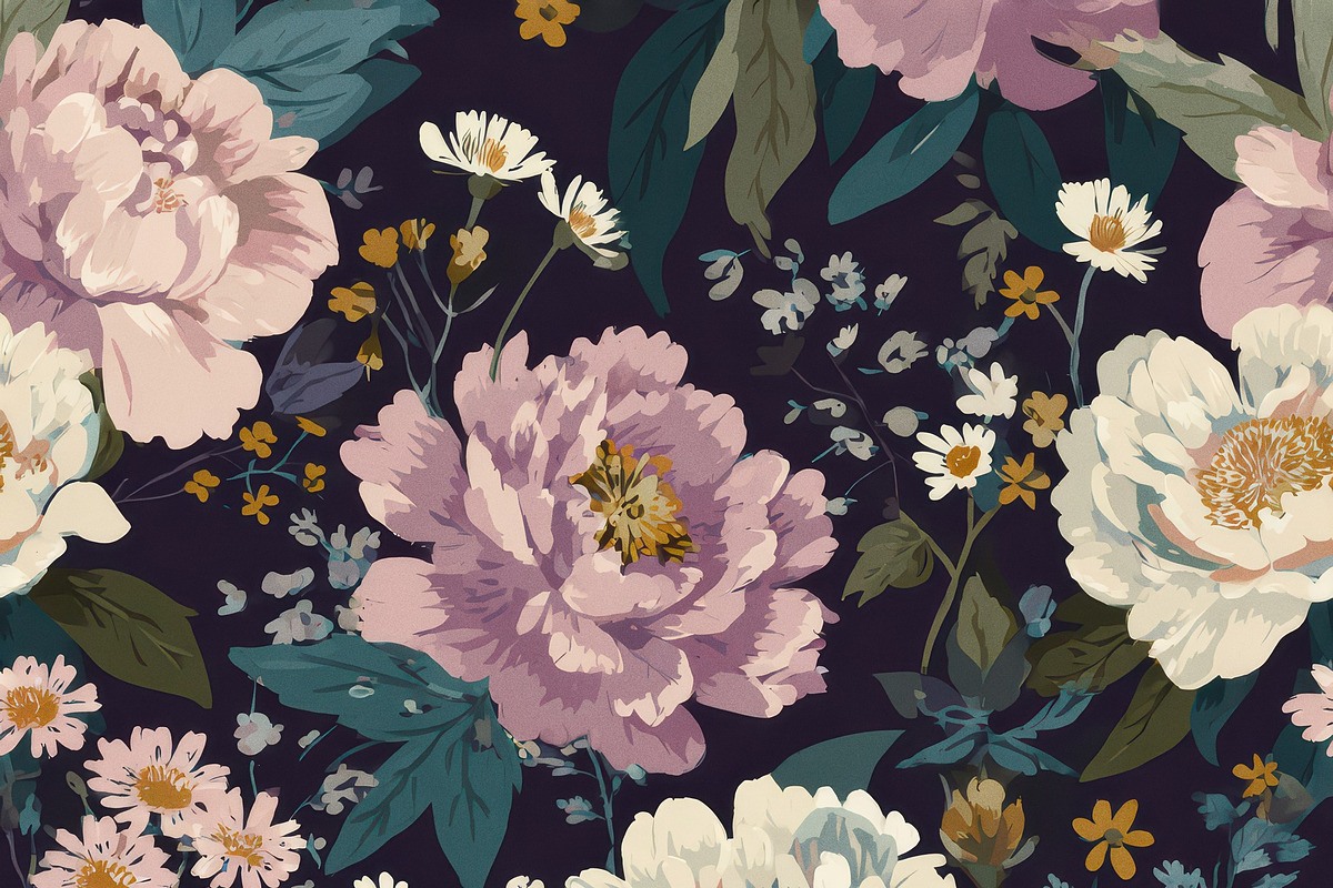 Peony & Daisy Seamless Pattern, a Decorative Illustration by Virgo Studio