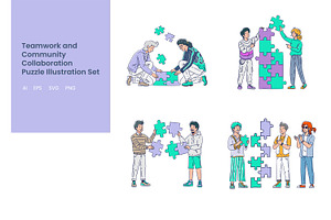 Teamwork Puzzle Illustration Set, a Person Illustration by Stock Shape