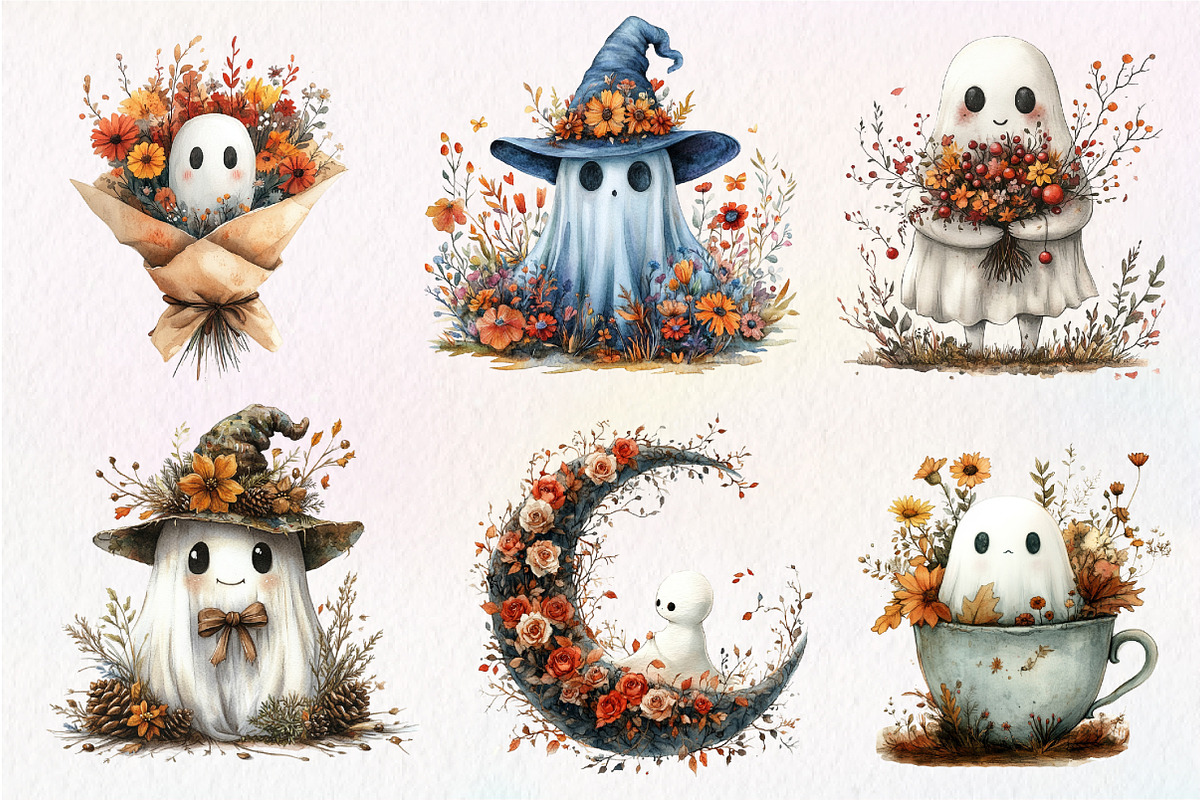 Halloween Fall Flowers Ghost Clipart, an Illustration by Dream Creation (Photo 4 of 6)