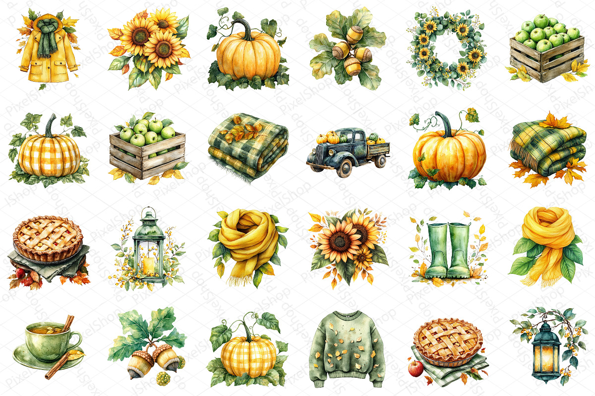 Yellow & Green Autumn Clipart, an Illustration by DreamPrint404 (Photo 5 of 6)