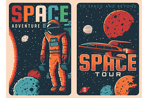 Space Travel Tours Retro Posters