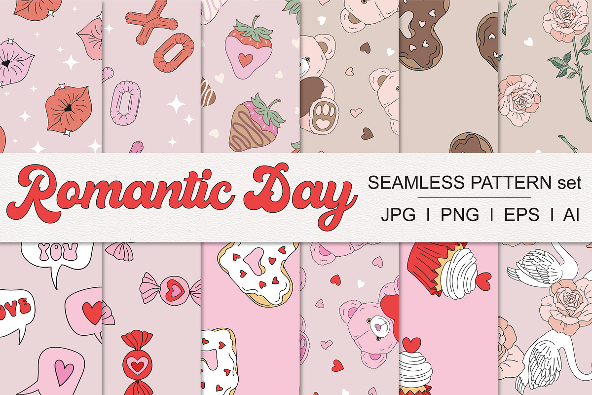 Romantic Valentine’s Day pattern set, a Pattern Graphic by @olga.angelloz (Photo 1 of 2)