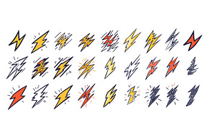 Lightning strike symbols color ink, an Object Illustration by Valerie Bodnar