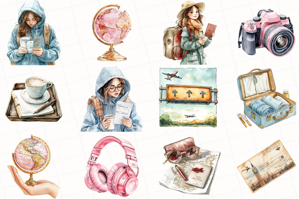 Watercolor Travel the World Clipart, an Illustration by OK Design (Photo 2 of 6)