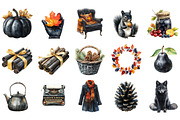 Watercolor Black Autumn Cliparts, an Illustration by Designking (Thumbnail 2 of 5)