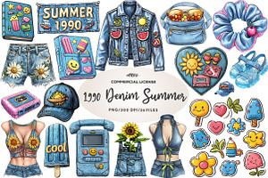 1990 Denim Summer Clipart, an Illustration by CreationArt