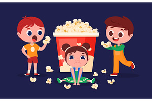 Children and popcorn. Funny cartoon, a Sport Illustration by LadadikArt