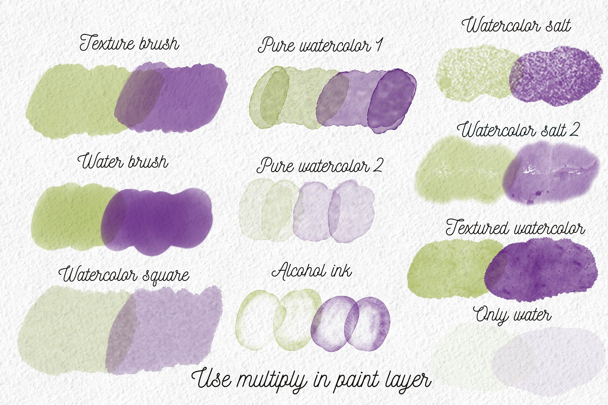 Watercolor texture aquarelle brushes, a Brush Add-On by Let's Art (Photo 3 of 11)