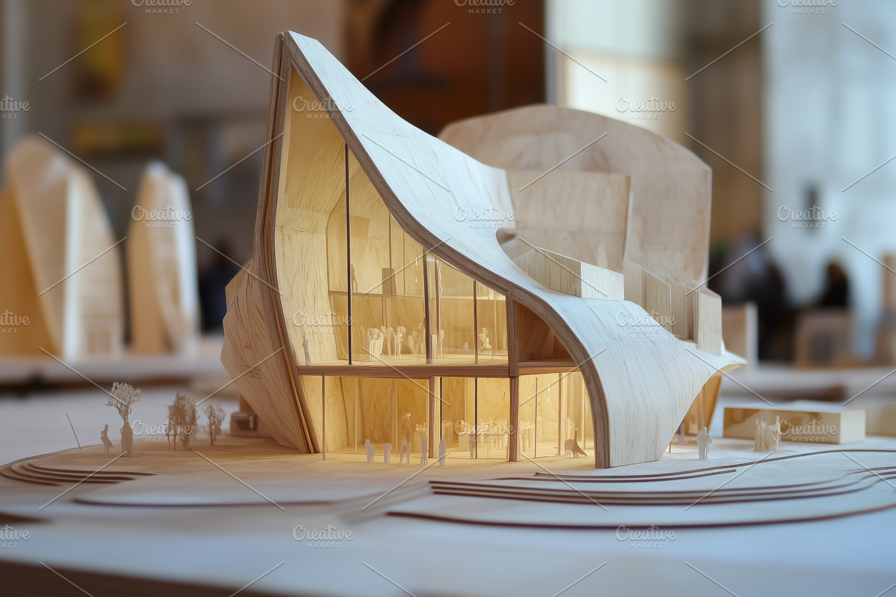 A detailed architectural model showcasing a modern building design with unique,, an Architecture Photo by Textures & Backgrounds