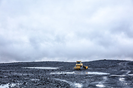 Yellow bulldozer in iceland featuring iceland, desert, and nobody