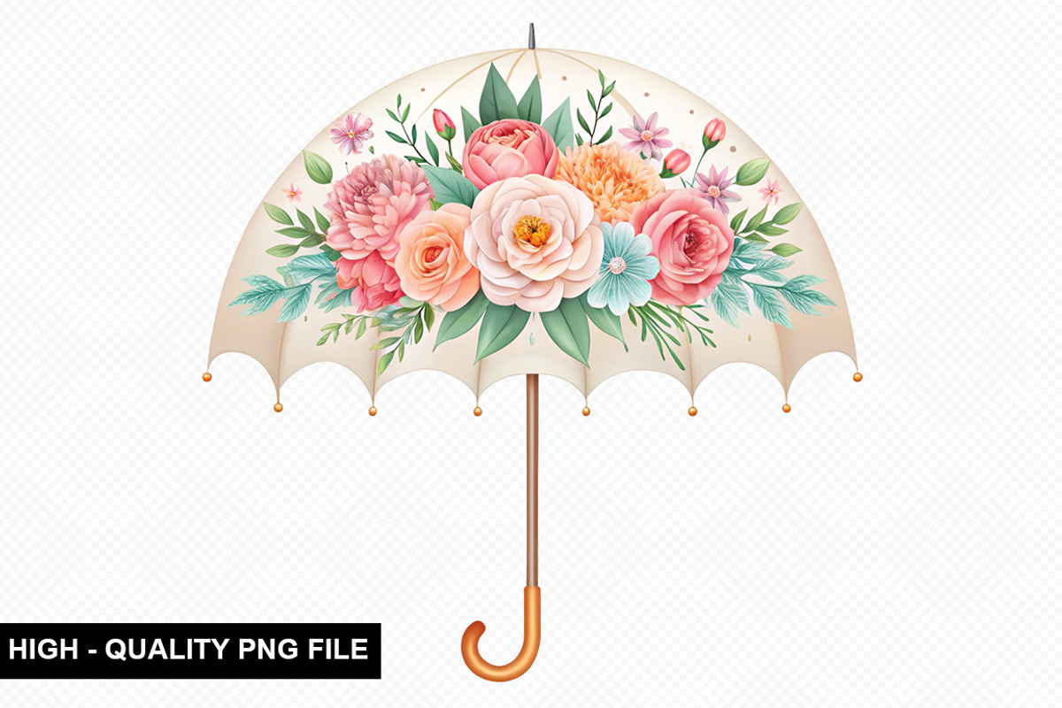 Watercolor Floral Umbrella Clipart, an Illustration by crative8112 (Photo 7 of 8)