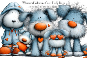 Whimsical Valentine Cute Fluffy Dogs, an Animal Illustration by GatewayDesign