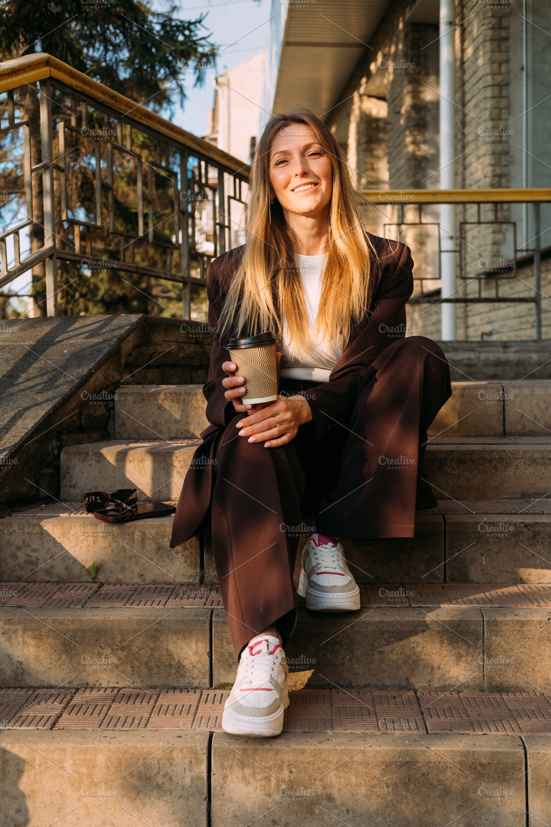 Coffee break outdoor leisure business woman cup, a Person Photo by Photo Drive Studio