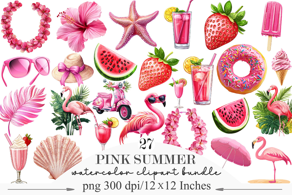 Pink Summer Clipart, an Illustration by Designking (Photo 1 of 5)