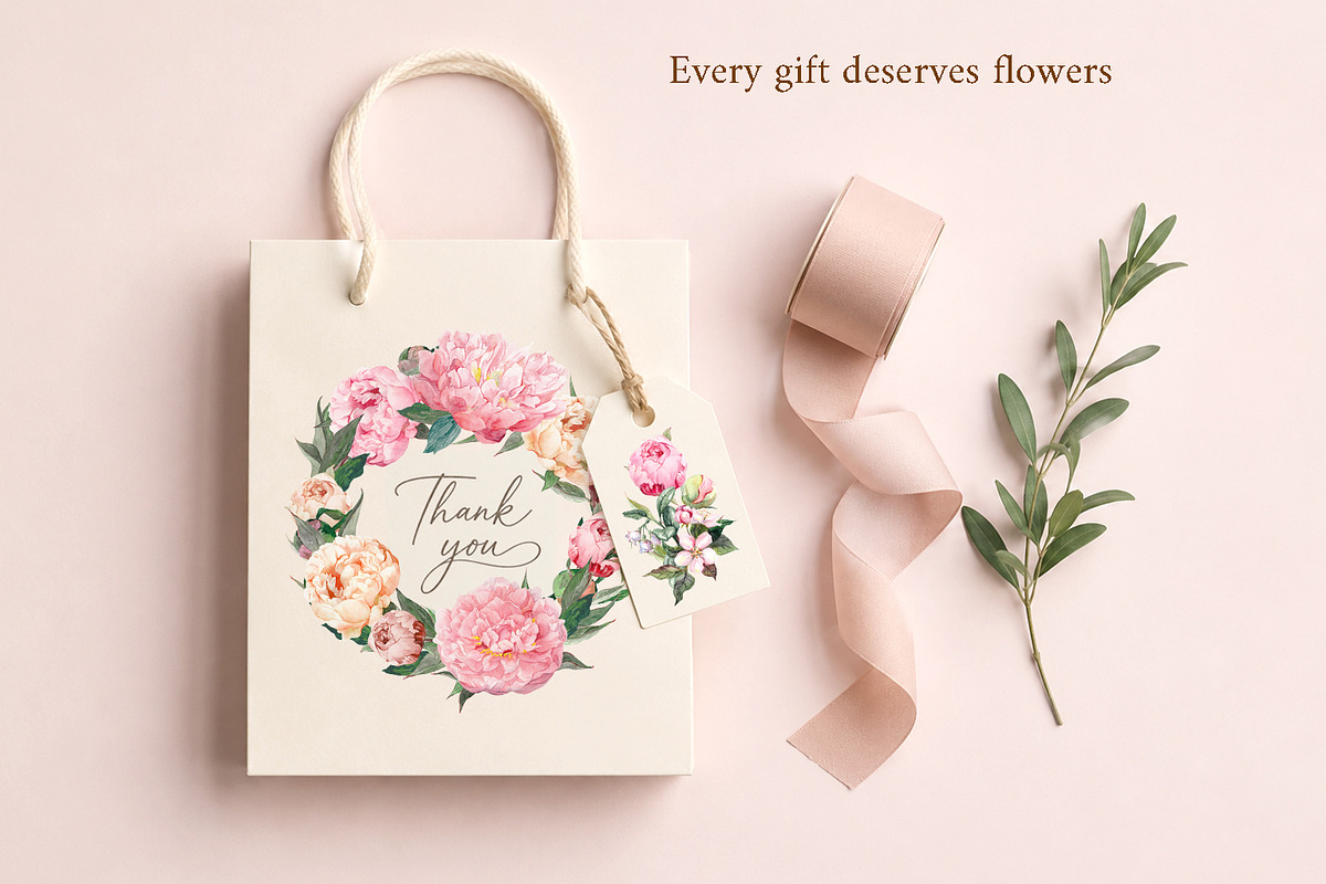 Blush Garden Peony Watercolor Set, a Seasonal Illustration by Where summer is (Photo 11 of 12)