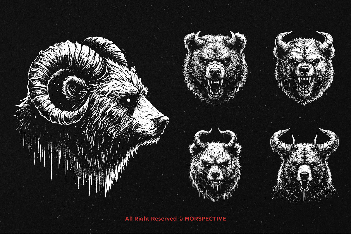 10 Bundle Dark Art Bear Horn Animal, an Illustration by Morspective (Photo 5 of 7)