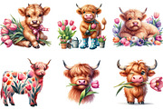 Highland Cow with Tulip Flower, a Seasonal Illustration by DreamArtGraphic (Thumbnail 2 of 4)