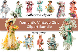 Romantic Vintage Girls Clipart, a Person Illustration by InkyQueenArt