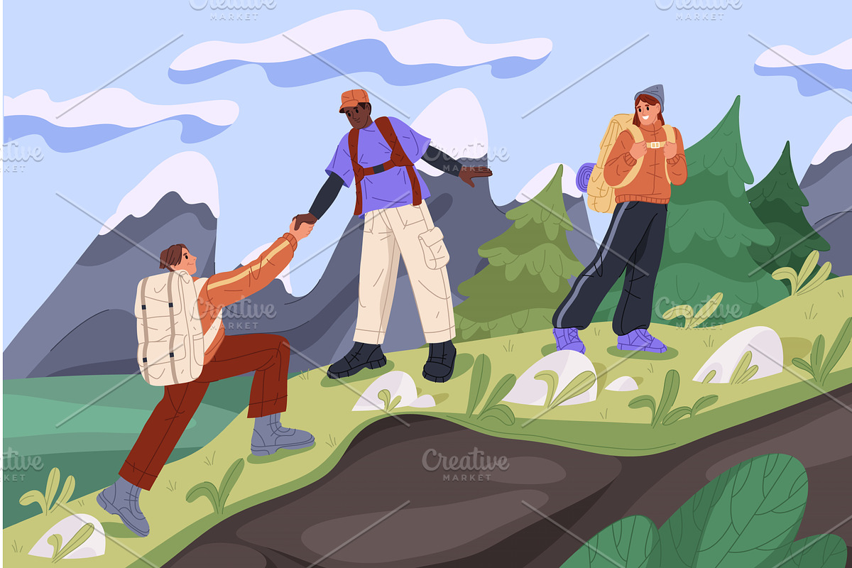 Hiking in mountains or trekking, an Illustration by Elegant Solution