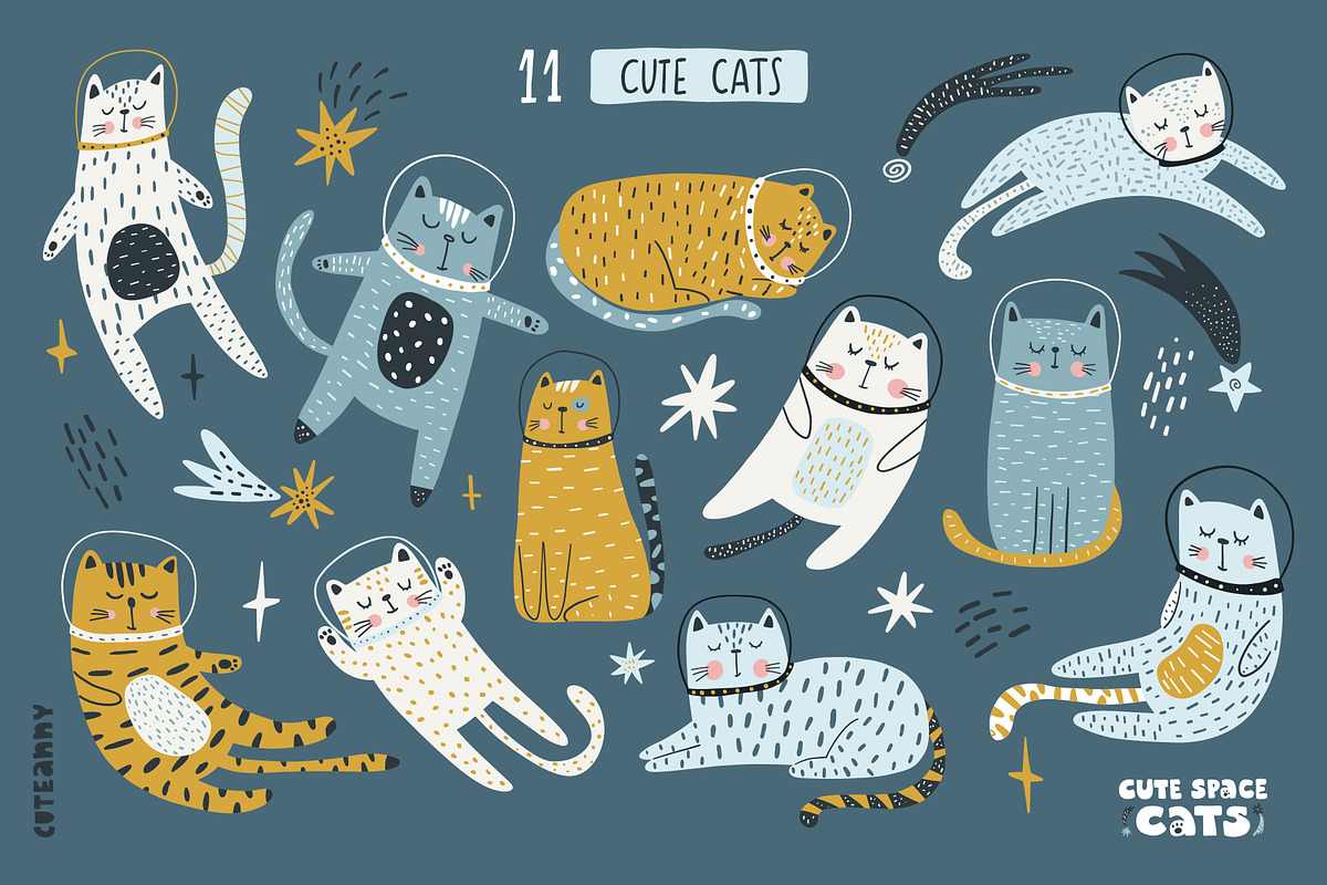 Cute space cats - graphic collection, a Pattern Graphic by Cuteanny Design (Photo 5 of 10)