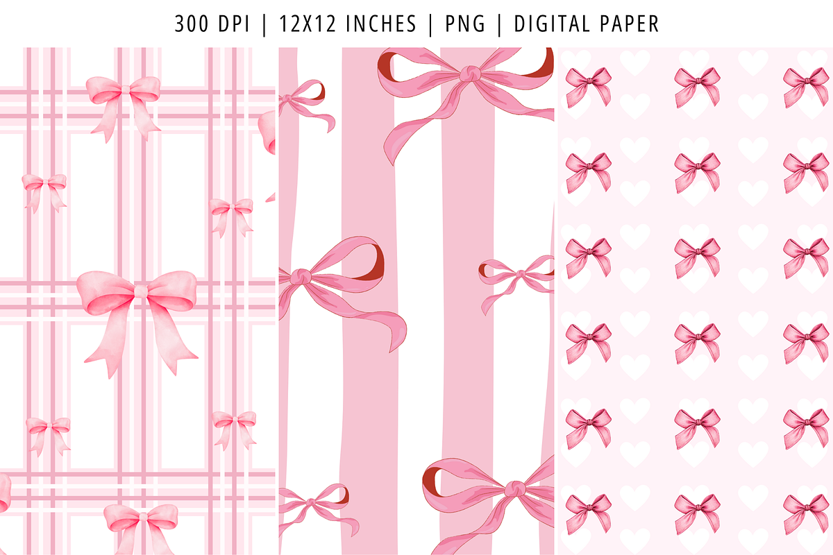 Pink Bow Coquette Digital Paper, a Background Graphic by Snapybiz