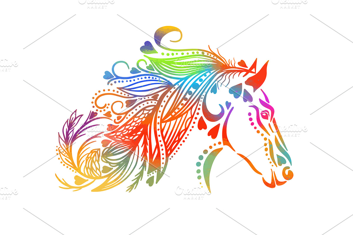 Horse head abstract. hand drawing, an Animal Illustration by Nenahliadava Design